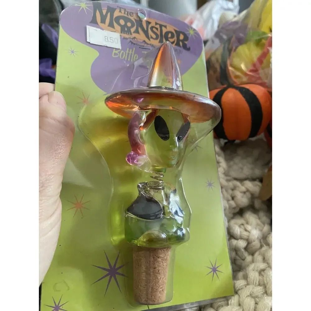 Vtg Witch Alien Hat Cork Wine Bottle Stopper Halloween Midwest Monster Lounge